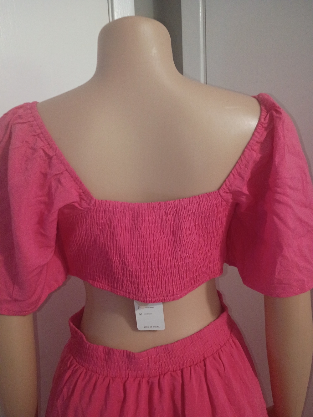 Bright Pink Cutout Puff-Sleeve Tiered Mini Dress - Picture 6 of 8